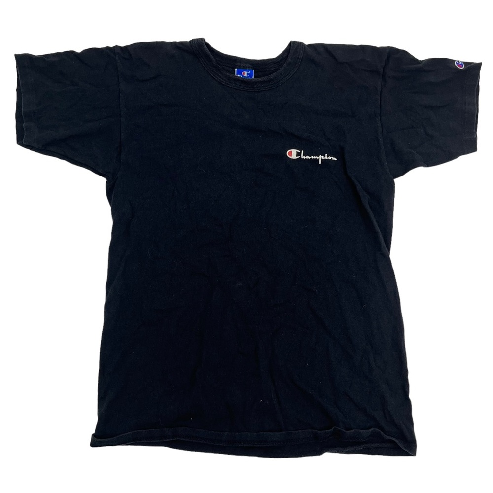 Vintage Champion Shirt Men Large Black 1980 Blue Tag Short Sleeve Spellout Blank